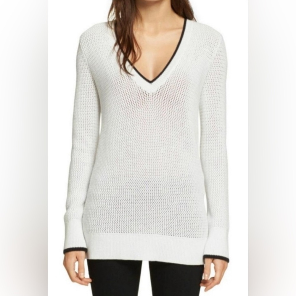 Rag & Bone Elizabeth White Open Knit V-Neck Sweater Size M